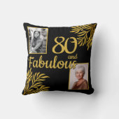 80と素晴らしい金ゴールドの葉2写真80誕生日 クッション (裏面)