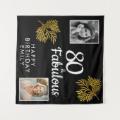 80と素晴らしい金ゴールドの葉2写真80誕生日 タペストリー (正面(横))