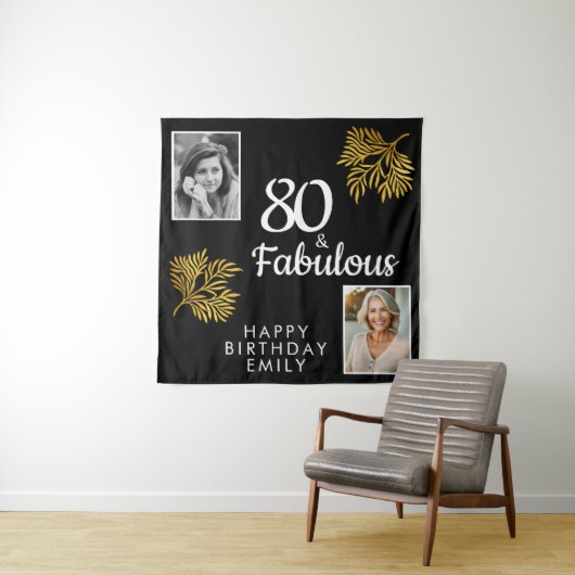 80と素晴らしい金ゴールドの葉2写真80誕生日 タペストリー (インサイチュ)