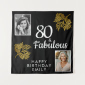 80と素晴らしい金ゴールドの葉2写真80誕生日 タペストリー (正面)