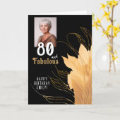 80と素晴らしい金ゴールドの葉80誕生日写真 カード (黄色い花)