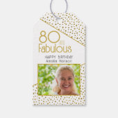 80と素晴らしい金ゴールドグリッター写真80誕生日 ギフトタグ (正面)
