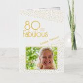 80と素晴らしい金ゴールドグリッター写真80誕生日 箔グリーティングカード (正面)