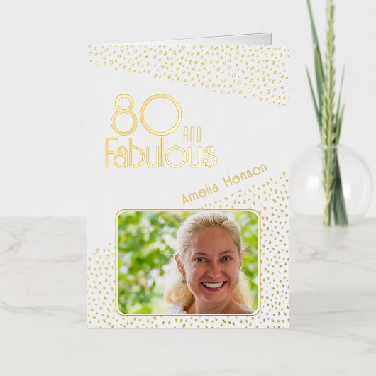 80と素晴らしい金ゴールドグリッター写真80誕生日 箔グリーティングカード (正面)
