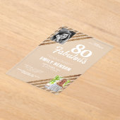 80と素晴らしい金ゴールドグリッター2写真80誕生日 アクリル招待状 (レイダウン)