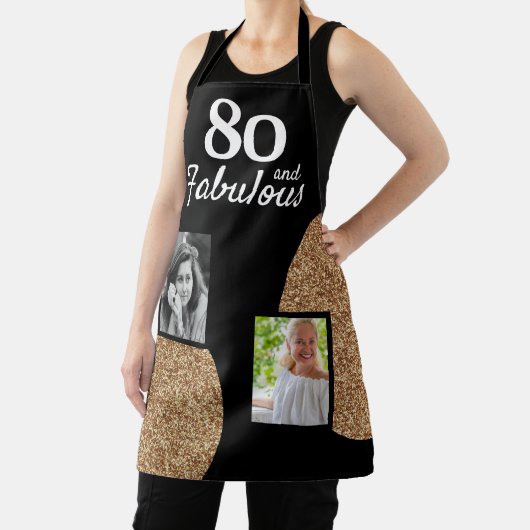 80と素晴らしい金ゴールドグリッター2写真80誕生日 エプロン (インサイチュ)