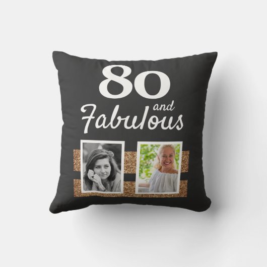 80と素晴らしい金ゴールドグリッター2写真80誕生日 クッション (裏面)