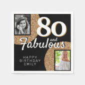 80と素晴らしい金ゴールドグリッター2写真80誕生日 スタンダードカクテルナプキン (正面)
