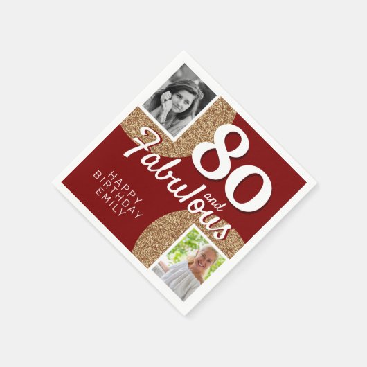 80と素晴らしい金ゴールドグリッター2写真80誕生日 スタンダードカクテルナプキン (角)