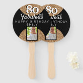 80と素晴らしい金ゴールドグリッター2写真80誕生日 ハンドファン (正面&裏面)