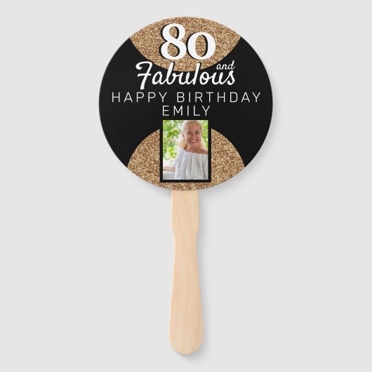 80と素晴らしい金ゴールドグリッター2写真80誕生日 ハンドファン (正面)