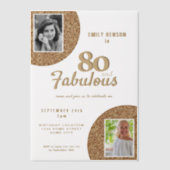 80と素晴らしい金ゴールドグリッター2写真80誕生日 ベラム紙招待状 (正面)