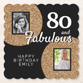 80と素晴らしい金ゴールドグリッター2写真80誕生日 ペーパーコースター (正面)