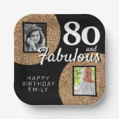 80と素晴らしい金ゴールドグリッター2写真80誕生日 ペーパープレート (正面)