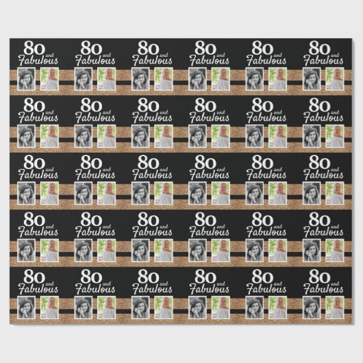 80と素晴らしい金ゴールドグリッター2写真80誕生日 ラッピングペーパー (フラット)