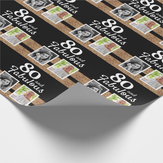 80と素晴らしい金ゴールドグリッター2写真80誕生日 ラッピングペーパー (角)