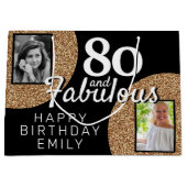 80と素晴らしい金ゴールドグリッター2写真80誕生日 ラージペーパーバッグ (正面)