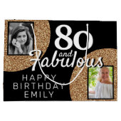 80と素晴らしい金ゴールドグリッター2写真80誕生日 ラージペーパーバッグ (裏面)