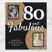 80と素晴らしい金ゴールドグリッター2写真80誕生日 ワインラベル (シングルラベル)