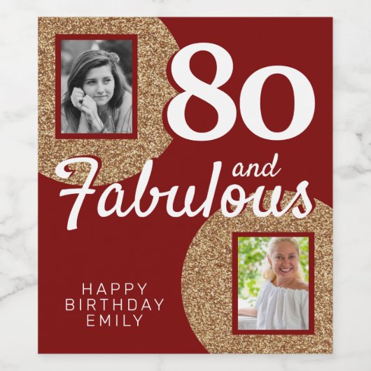 80と素晴らしい金ゴールドグリッター2写真80誕生日 ワインラベル (シングルラベル)