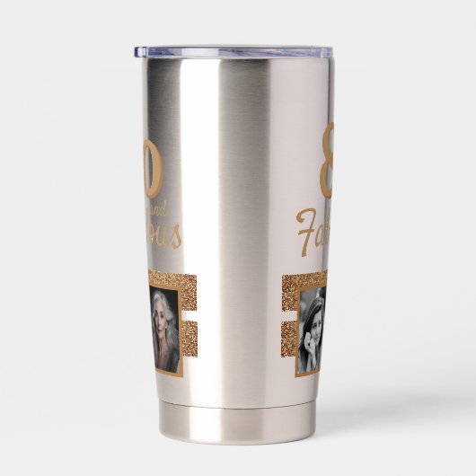 80と素晴らしい金ゴールドグリッター2写真80誕生日 保温保冷タンブラー (右面)