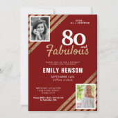80と素晴らしい金ゴールドグリッター2写真80誕生日 招待状 (正面)