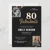 80と素晴らしい金ゴールドグリッター2写真80誕生日 招待状 (正面)