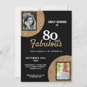 80と素晴らしい金ゴールドグリッター2写真80誕生日 招待状 (正面)