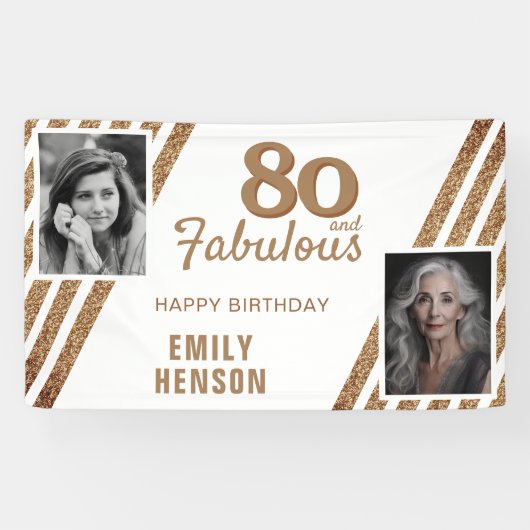 80と素晴らしい金ゴールドグリッター2写真80誕生日 横断幕 (横)