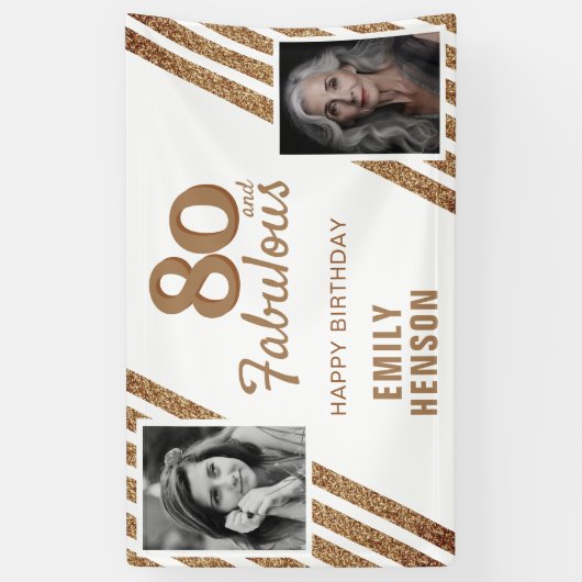 80と素晴らしい金ゴールドグリッター2写真80誕生日 横断幕 (縦)