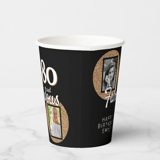 80と素晴らしい金ゴールドグリッター2写真80誕生日 紙コップ (右)