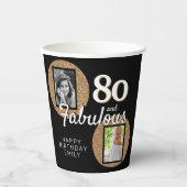 80と素晴らしい金ゴールドグリッター2写真80誕生日 紙コップ (正面)