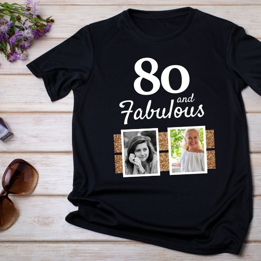 80と素晴らしい金ゴールドグリッター2写真80誕生日 Tシャツ