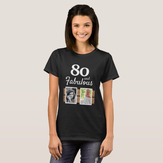 80と素晴らしい金ゴールドグリッター2写真80誕生日 Tシャツ (正面フル)