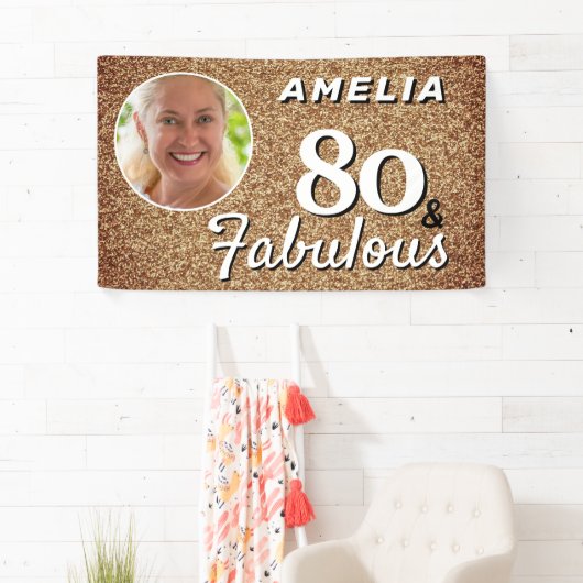 80と素晴らしい金ゴールドグリッター80th誕生日写真 横断幕 (インサイチュ)