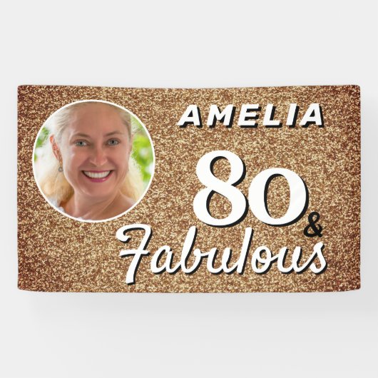 80と素晴らしい金ゴールドグリッター80th誕生日写真 横断幕 (横)