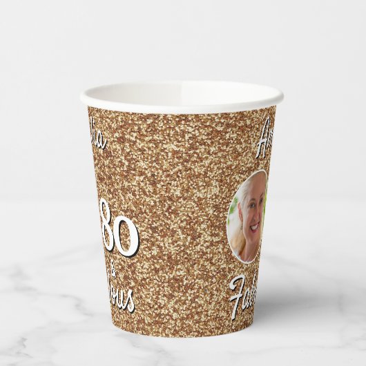 80と素晴らしい金ゴールドグリッター80th誕生日写真 紙コップ (左)