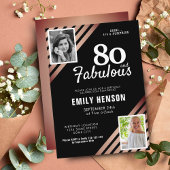 80と素晴らしい金ゴールドバラ2写真誕生日 招待状