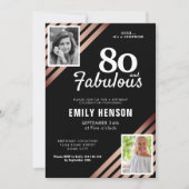 80と素晴らしい金ゴールドバラ2写真誕生日 招待状 (正面)