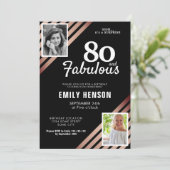 80と素晴らしい金ゴールドバラ2写真誕生日 招待状 (スタンド正面)