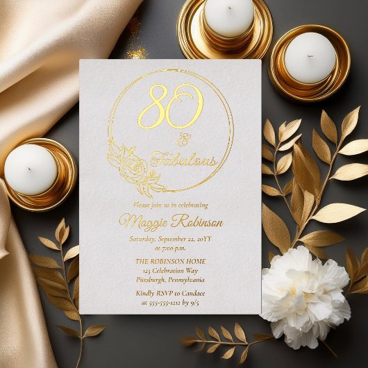80と素晴らしい80th誕生日パーティーがスタンプ 箔招待状