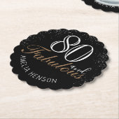 80と素晴らエレガントしいブラック80誕生日 ペーパーコースター (アングル)