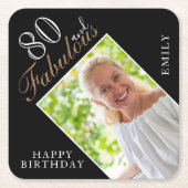 80と素晴らエレガントしい黒写真80誕生日 スクエアペーパーコースター (正面)