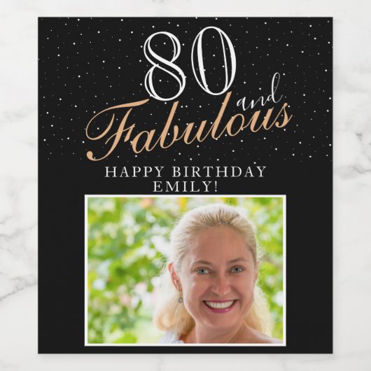 80と素晴らエレガントしい黒写真80誕生日 ワインラベル (シングルラベル)