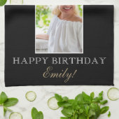 80と80thエレガント誕生日写真 キッチンタオル (折り畳み)