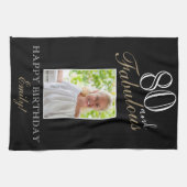80と80thエレガント誕生日写真 キッチンタオル (横)