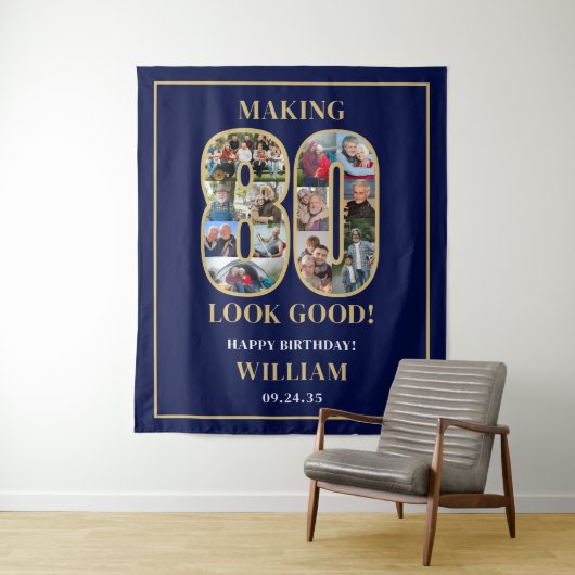 80にして若々しいフォトコラージュ 80歳の誕生日 タペストリー (インサイチュ)
