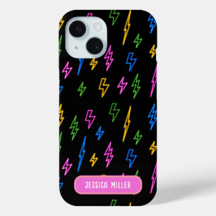 80のカラフルネオン稲妻模様 iPhone 15ケース