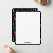 80のカラフルレトロネオン稲妻模様 ノートカード (正面/裏面インサイチュ)