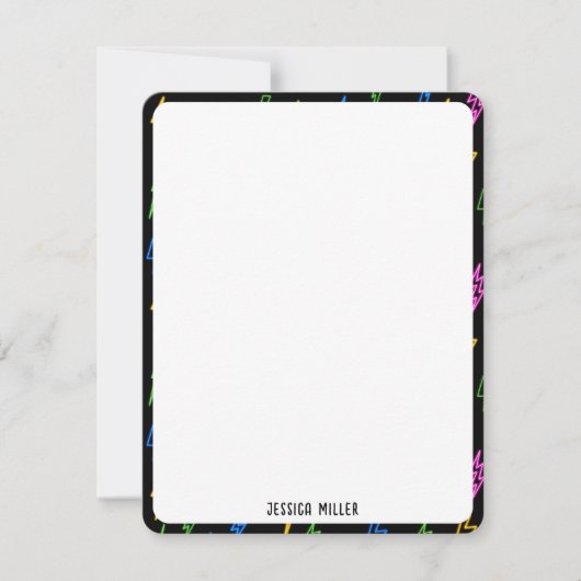 80のカラフルレトロネオン稲妻模様 ノートカード (正面)